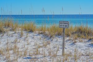Dunes Restoration, Keep Off Dunes Sign On The Beach Of Gulf Of M