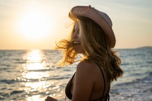Beautiful Woman Portrait. Woman Portrait In Sunset. Beautiful Mo