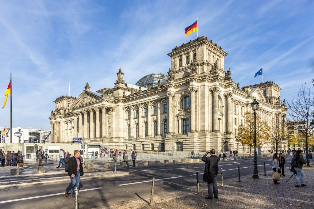 Berlin, Germany - October 27, 2014: Tourists Walk Along Reichsta