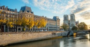 Notre dame de Paris and Seine river in Paris, France