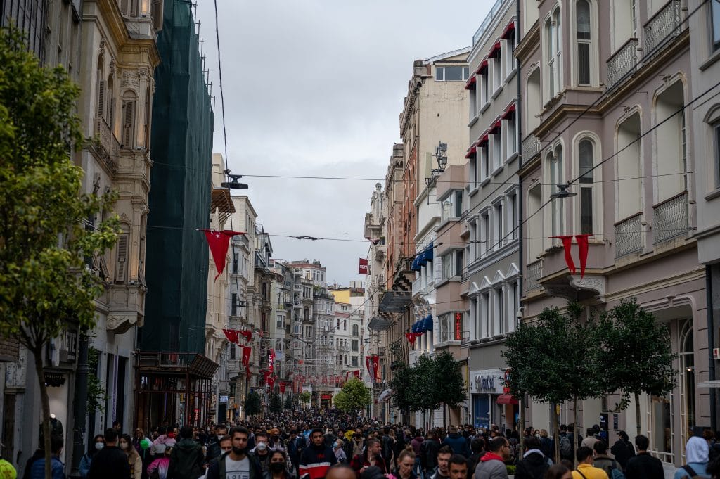 Istanbul, Turkey - October 26, 2021: Istiklal Avenue Istanbul. C