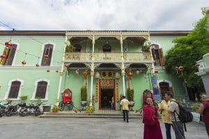 Penang, Malaysia - February 13,2019 : Exterior view of Pinang Peranakan Mansion in Penang, Malaysia on February 13,2019.