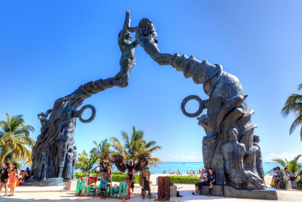 Playa Del Carmen, Mexico - Dec. 26, 2019: Visitors Mingling On F