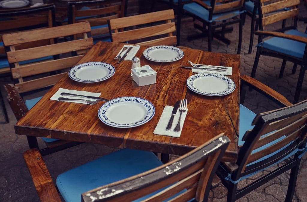 Table set ready for lunch on a main street of playa del carmen in mexico.