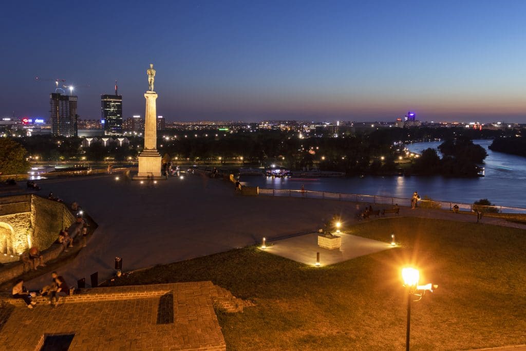 BELGRADE, SERBIA - AUGUST 12, 2019: Sunset view of The Victor monument at Belgrade Fortress, Kalemegdan Park in city of Belgrade, Serbia