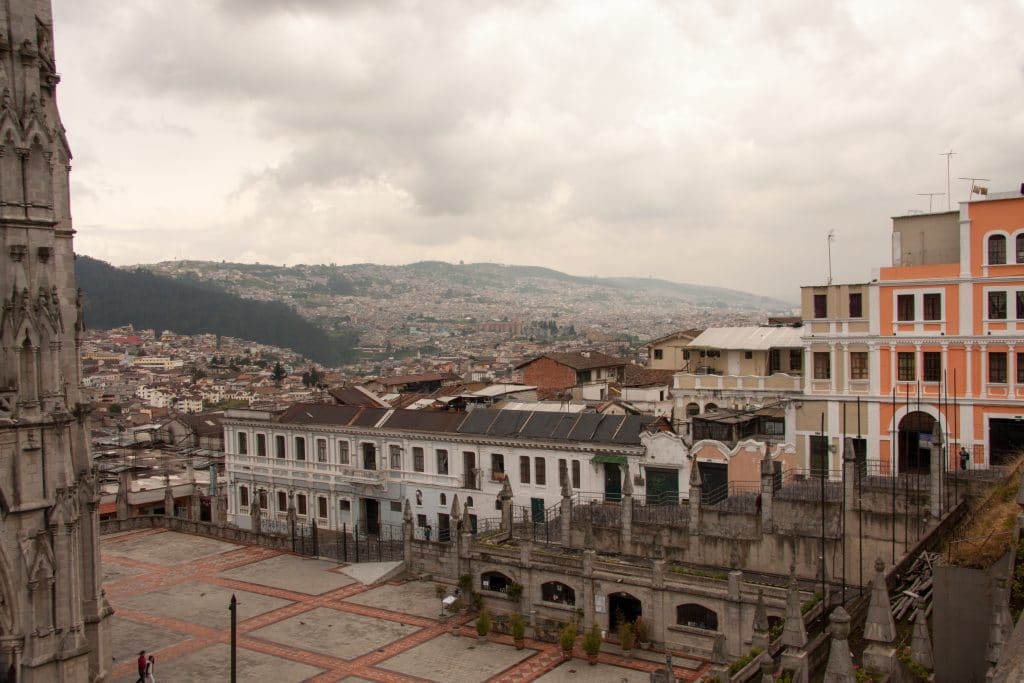 Quito, Ecuador, April 16, 2012: View of the city of Quito from The Basilica del Voto Nacional