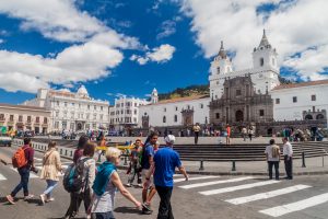 QUITO, ECUADOR - JUNE 24, 2015: Monastery of San Francisco on Plaza San Francisco square in old town of Quito, Ecuador