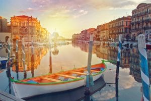SETE, France - Mars, 04, 2017: Sete - fascinating small town on the French Mediterranean coast known as the Venice of Languedoc, on sundown