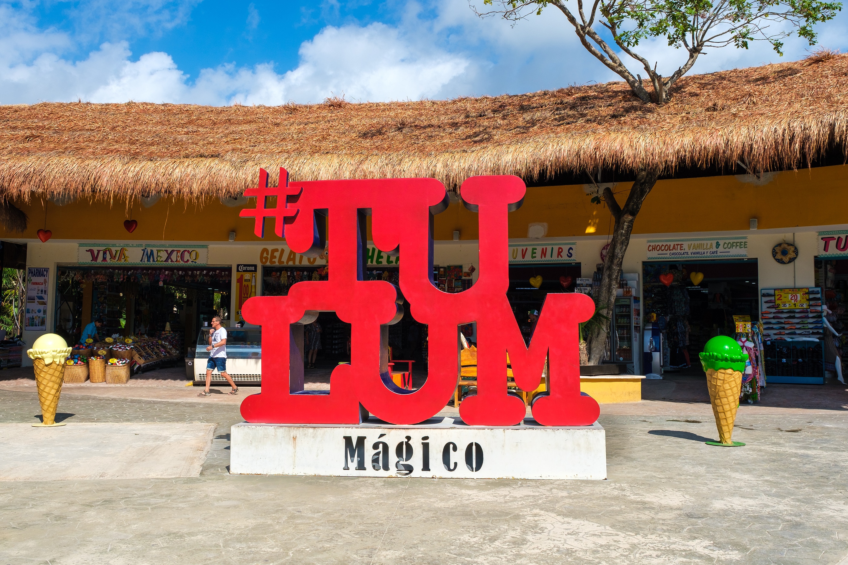 TULUM,MEXICO - APRIL 18,2019 : Sign at the entrance of a traditional souvenirs shop at Tulum in the Mayan Riviera