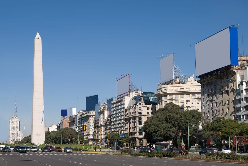 9 de Julio Avenue and The Obelisk a major touristic destination in Buenos Aires Argentina