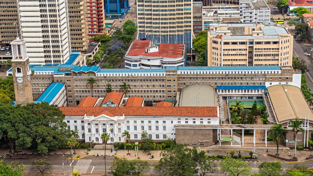 NAIROBI, KENYA - OCTOBER 20, 2014 : Nairobi City Council viewed from the Kenyatta International Conference Centre. Nairobi City Council is the local authority governing the city of Nairobi.