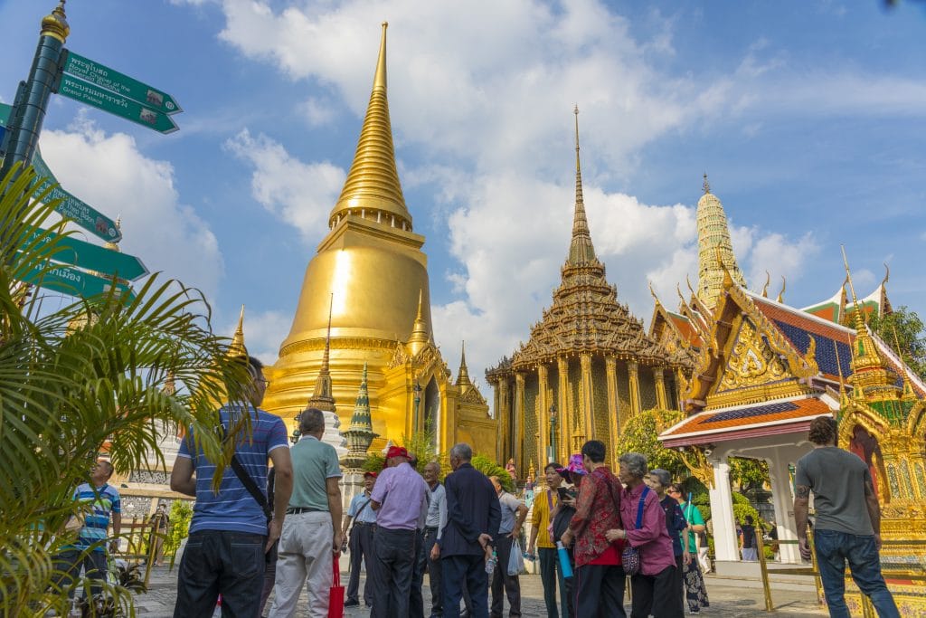 Bangkok,Thailand - Oct 30,2019 : Many tourists sightseeing inside Grand Palace of Thailand in Bangkok, Thailand on Oct 30,2019.