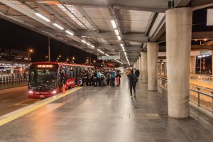 BOGOTA, COLOMBIA - SEPTEMBER 24, 2015: Station of Transmilenio bus system in Bogota