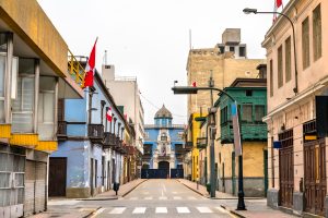 Colonial buildings with balconies in Lima. UNESCO world heritage in Peru