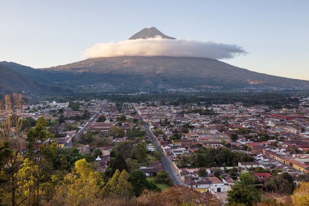 Colonial architecture in ancient Antigua Guatemala city, Central America, Guatemala