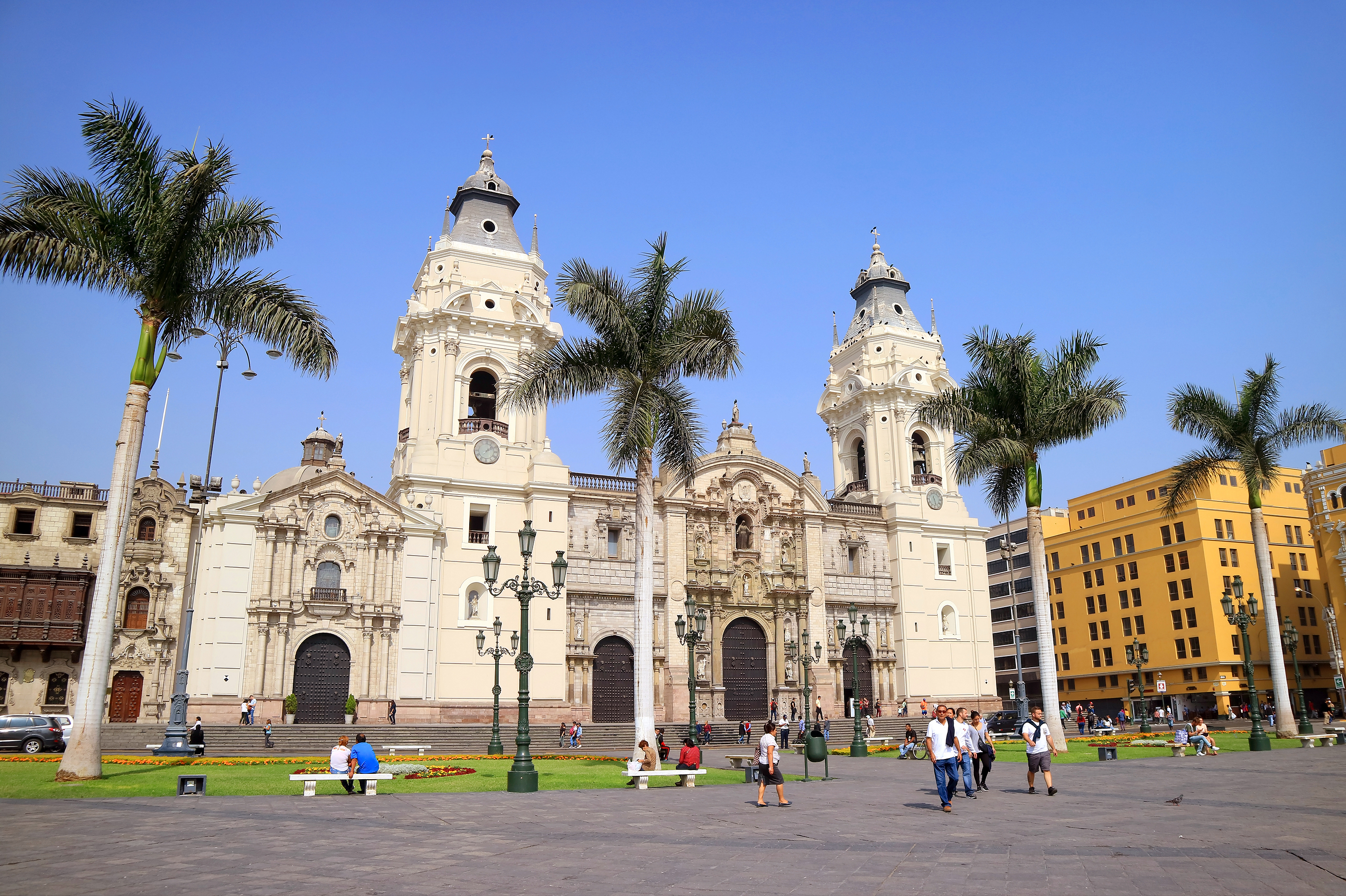The Gorgeous Basilica Cathedral of Lima on Plaza Mayor Square, Lima, Peru, South America, 19th May 2018