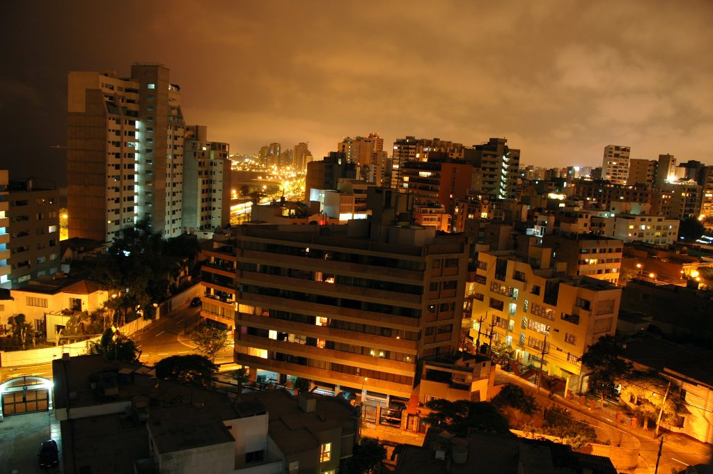 View of Miraflores in Lima Peru at night