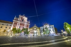 Prešeren Square in the city center of Ljubljana Slovenia
