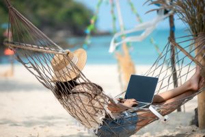 Lifestyle Freelance Woman Using Laptop Working And Relax On The