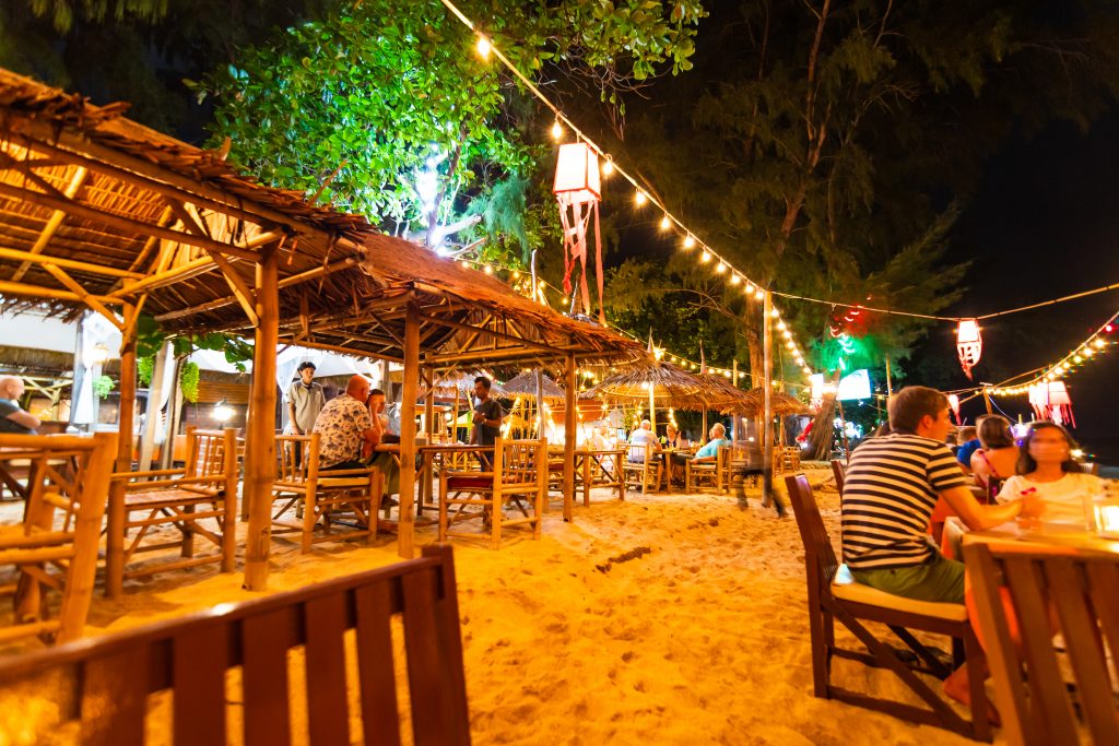 View of small beach bar at night, at Ko Lanta island