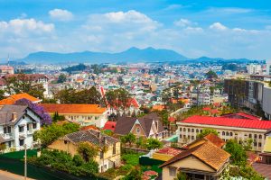 Dalat or Da Lat city aerial panoramic view in Vietnam
