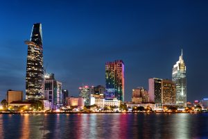 Ho Chi Minh City Skyline And The Saigon River. Amazing Colorful