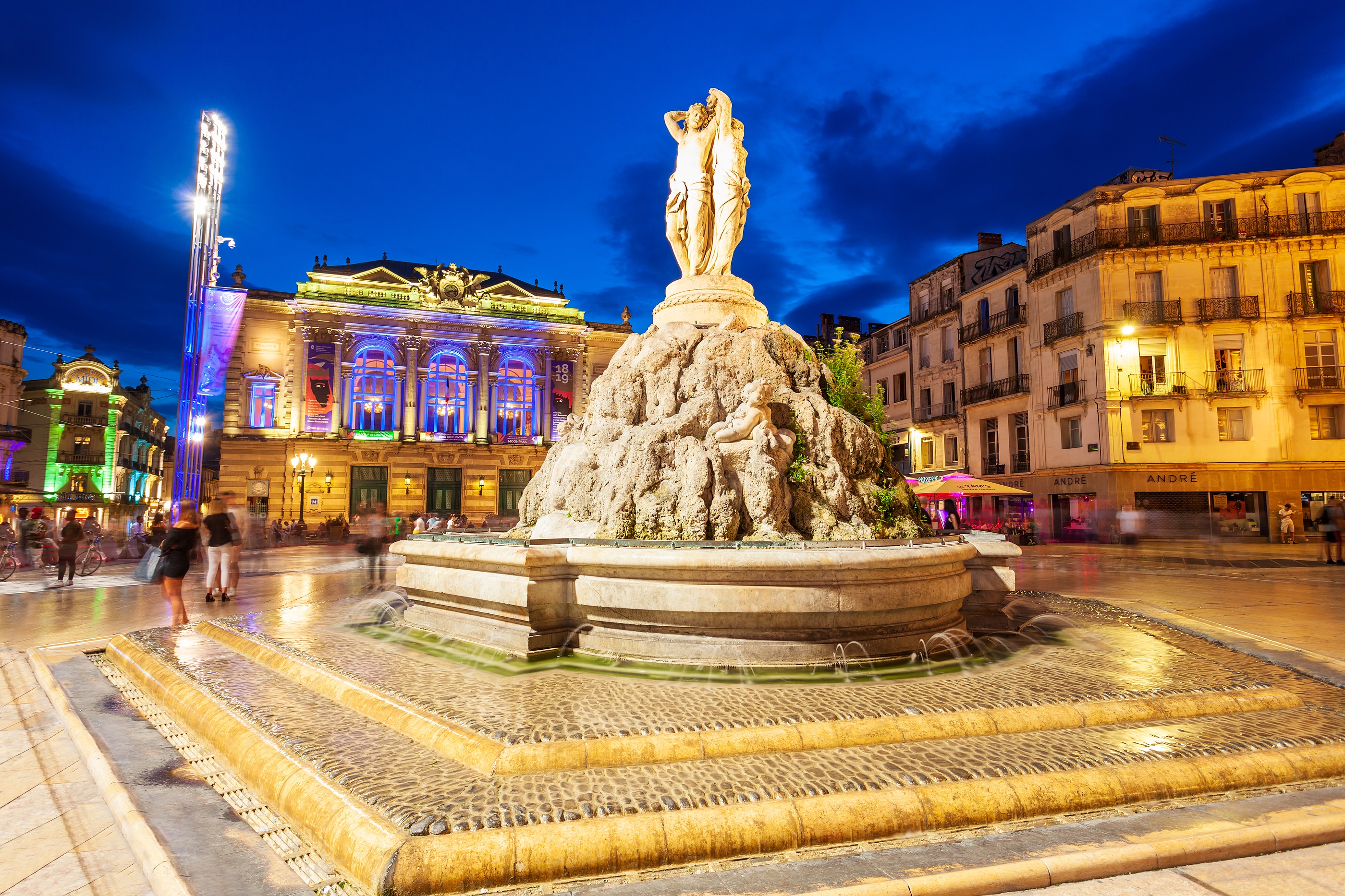 Montpellier, France - September 21, 2018: Fountain Of The Three