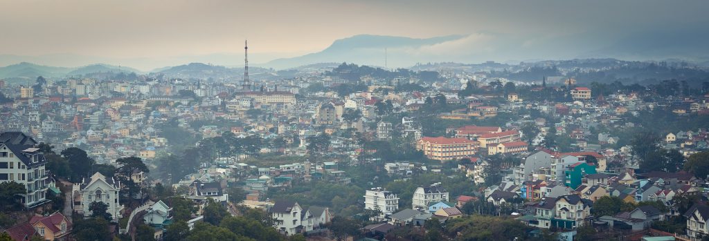 Vietnam's littel Paris Da Lat cityscape. Copy of Eiffel tower on