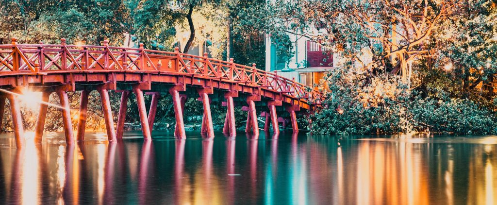 iconic red bridge in Hanoi, Vietnam