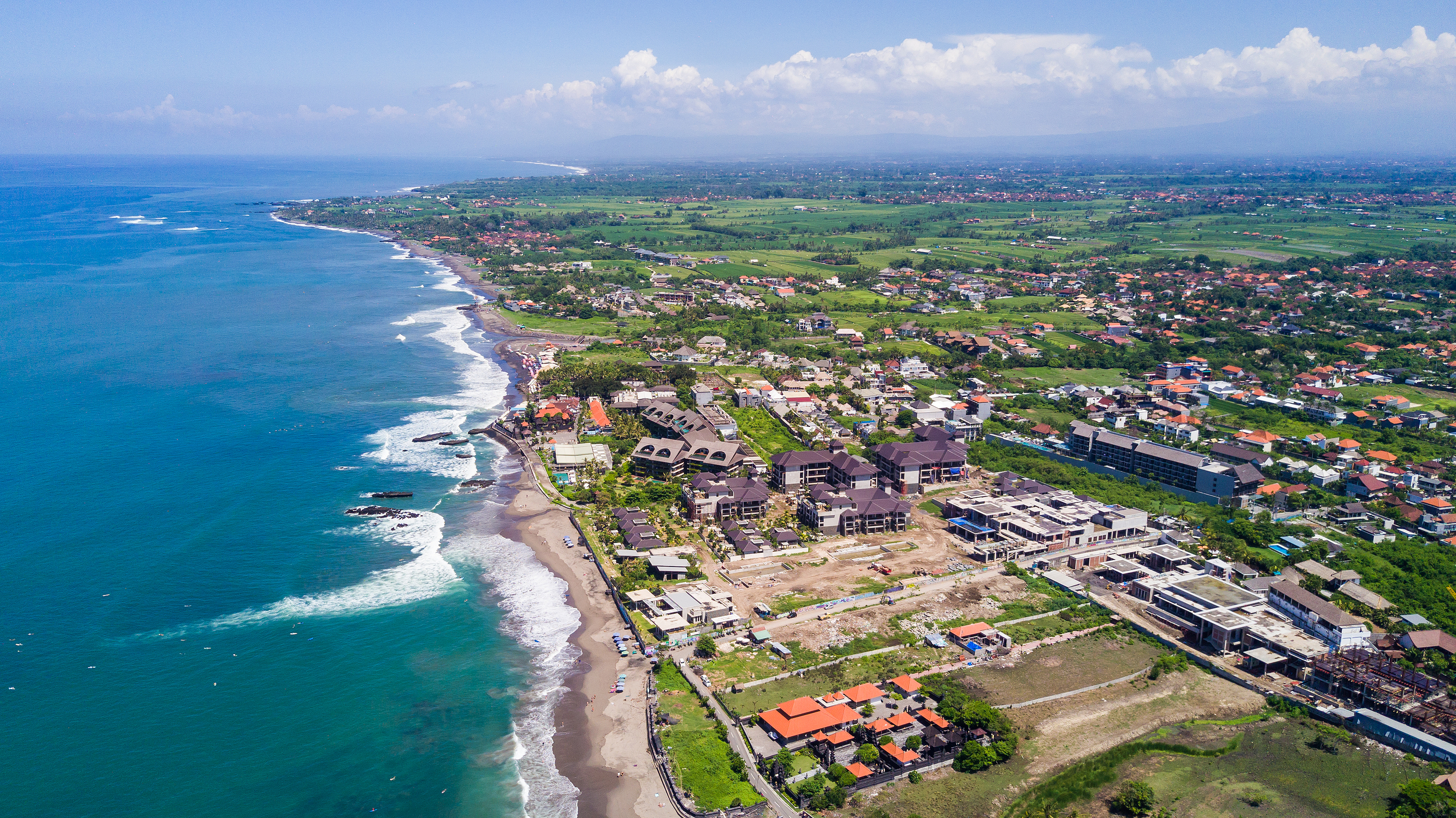 Aerial panorama of the beach of Canggu beach , Bali, Indonesi