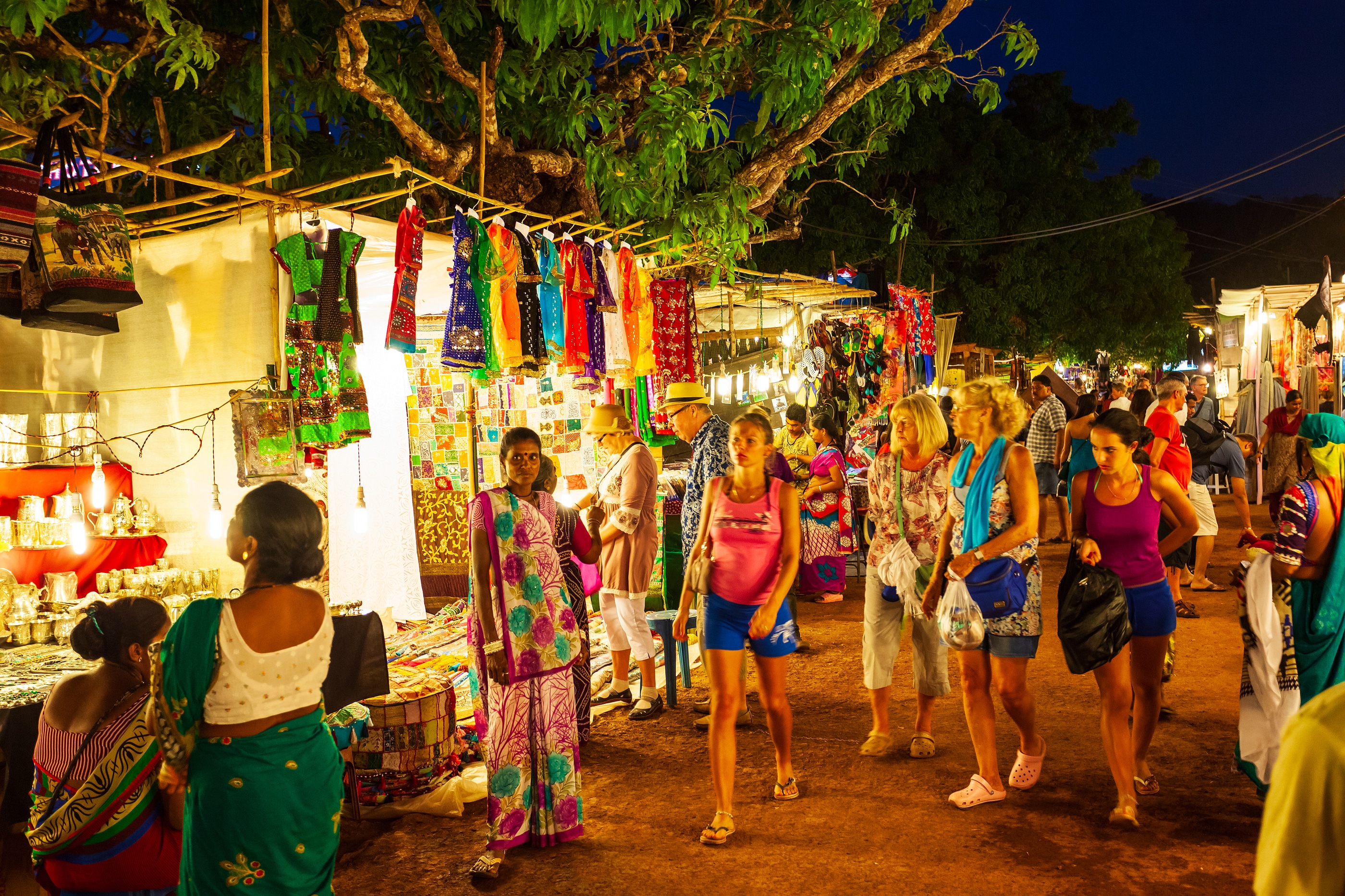 GOA, INDIA - FEBRUARY 22, 2014: Arpora night market in Goa, India