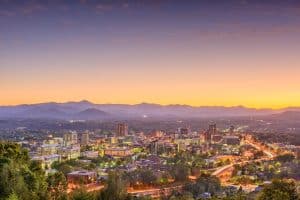 Ashville, North Carolina, USA skyline and landscape after sunset