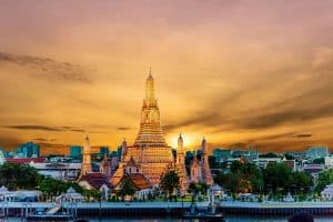 Wat Arun Temple At Sunset In Bangkok Thailand