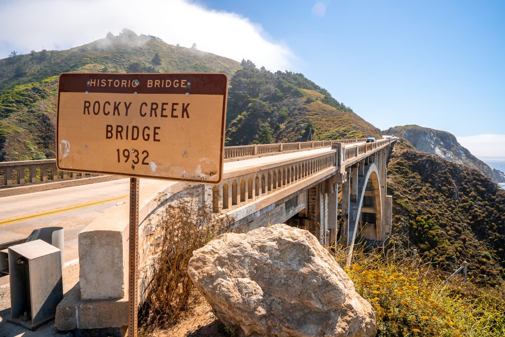 Pacific Coast Highway (Highway 1) at southern end of Big Sur, California near Bixby Bridge (Rocky Creek Bridge)
