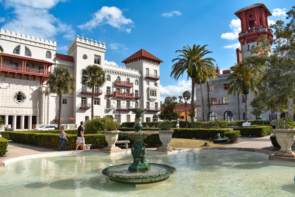 St. Augustine, Florida. January 26, 2019. Beautiful fountain, Casa Monica Spa & Hotel and Lighter Museum.
