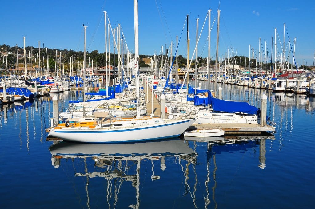 A very bright and sunny day in the marina of Monterey