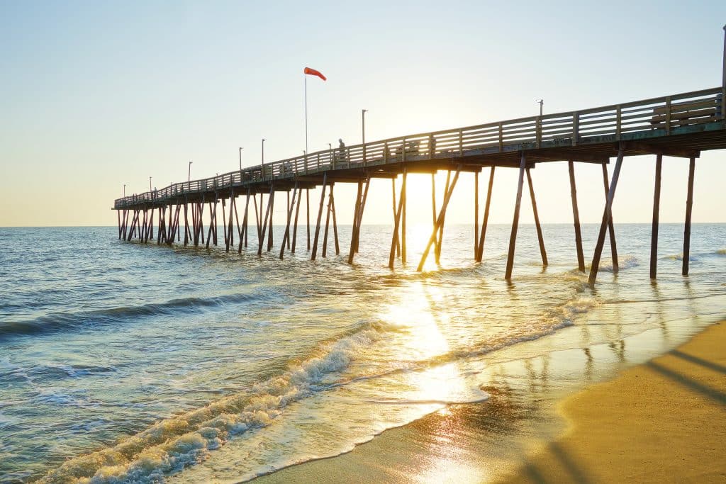 Avalon Pier and sandy beach at the Outer Banks