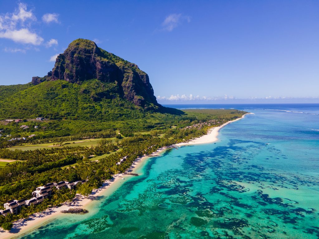 Le Morne Beach Mauritius Tropical Beach With Palm Trees And Whit