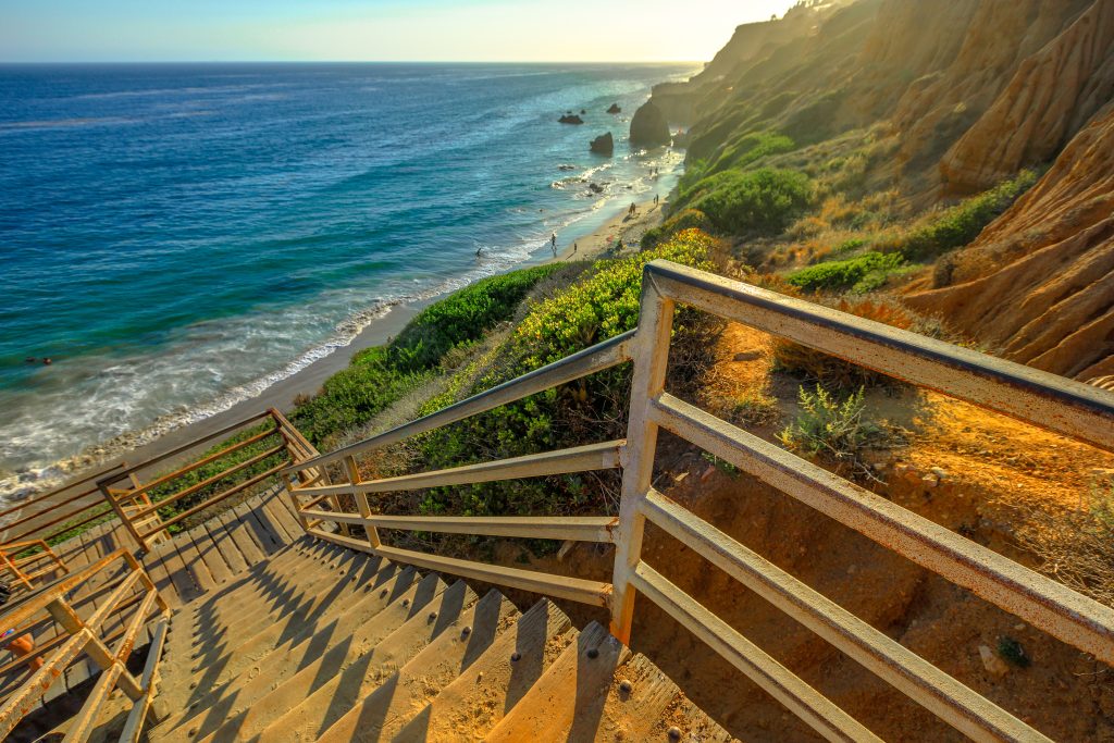 Scenic Wooden Stairway Leading Down To El Matador State Beach At