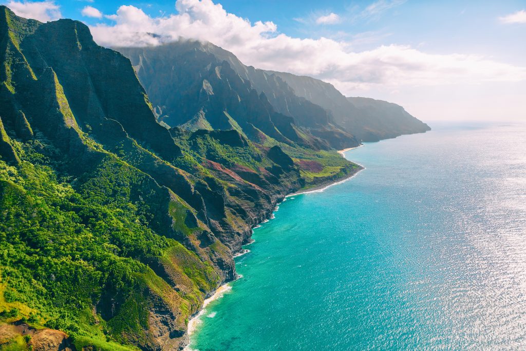 Hawaii Kauai lansdcape aerial view from the air helicopter fligh