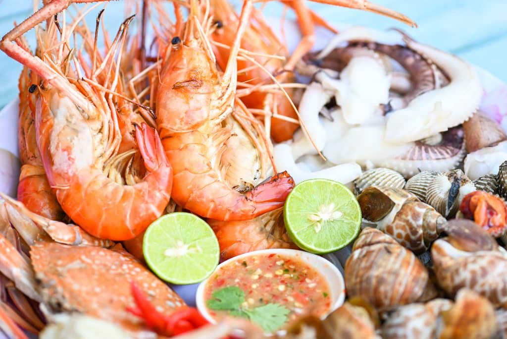 seafood plate with shrimp shellfish crab