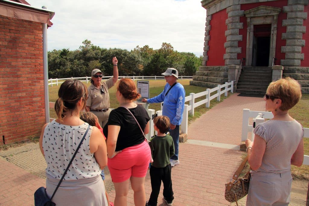 Tourists prepares to climb Cape Hatteras Light