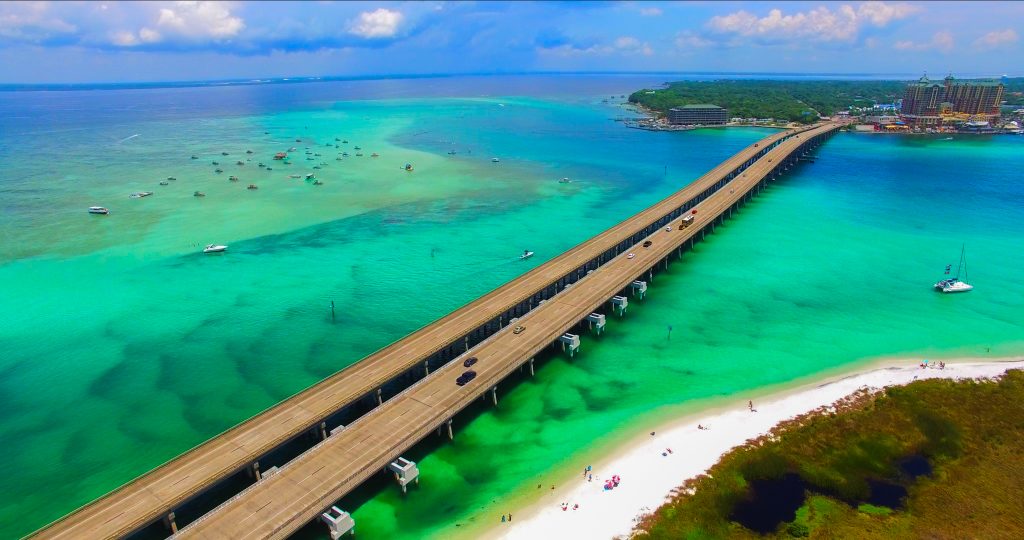 Destin. Redneck Beach. Florida. Panama City. Bridge Aerial View. Eglin Beach Park