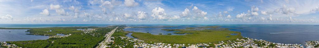 Beautiful wide panorama of Key Largo Florida Overseas Highway