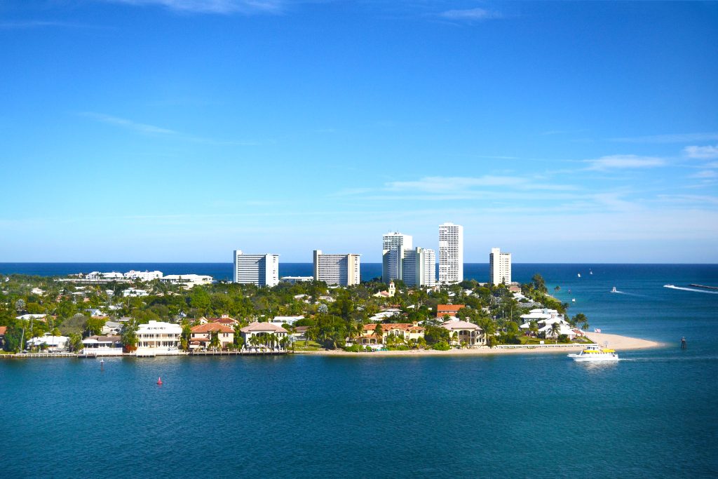 FT. LAUDERDALE, FLORIDA - DEC 21, 2012: The city seen from a cruise ship as it departs the port town for a Caribean Cruise.