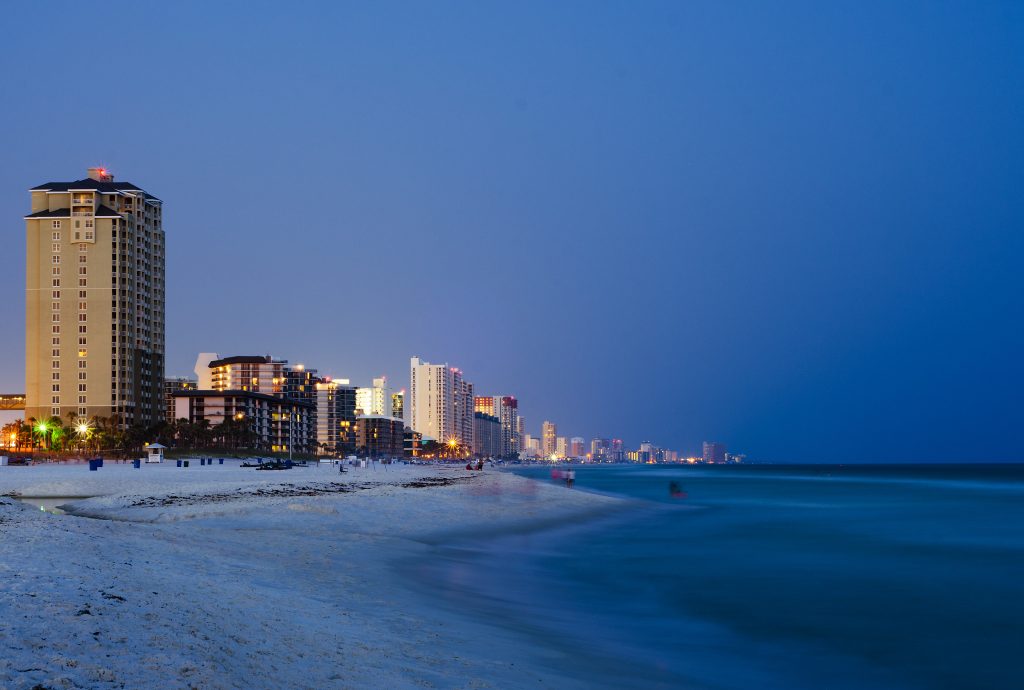 Panama City Beach Florida cityscape at night
